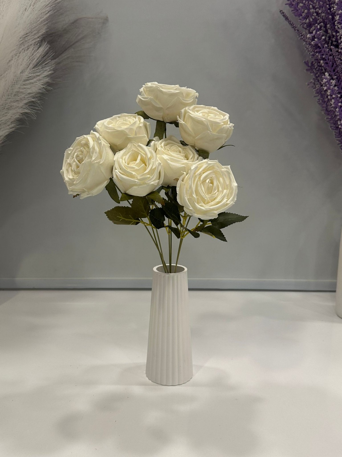 7'Lİ BEYAZ GÜL DEMETİ YAPAY 1.Cİ KALİTE 43CM BOY