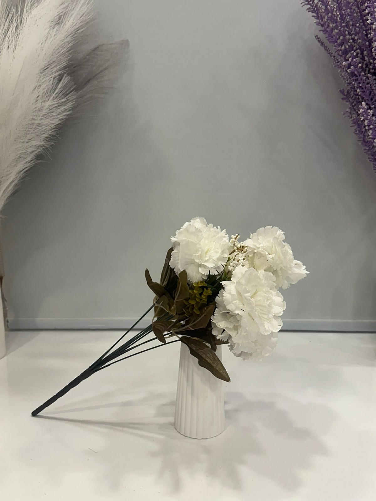 BEYAZ KARANFİL YAPAY 11 DALLI , BOY 50 CM