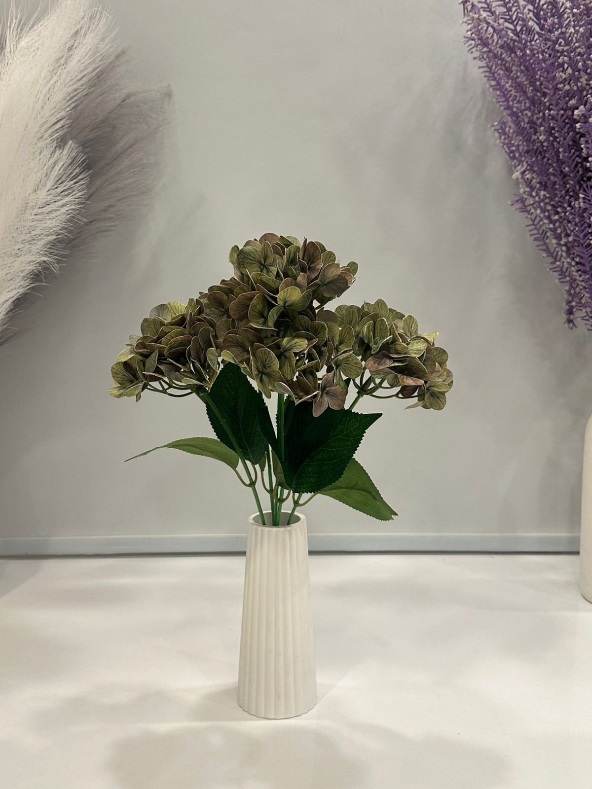 EBRULİ YEŞİL ISLAK ORTANCA YAPAY 5 DALLI, BOY 45 CM