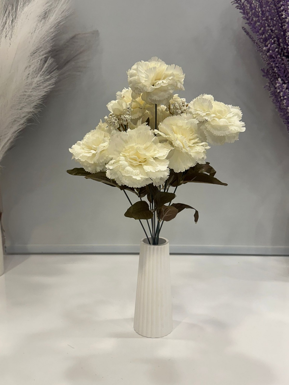 KREM KARANFİL YAPAY 11 DALLI , BOY 50 CM