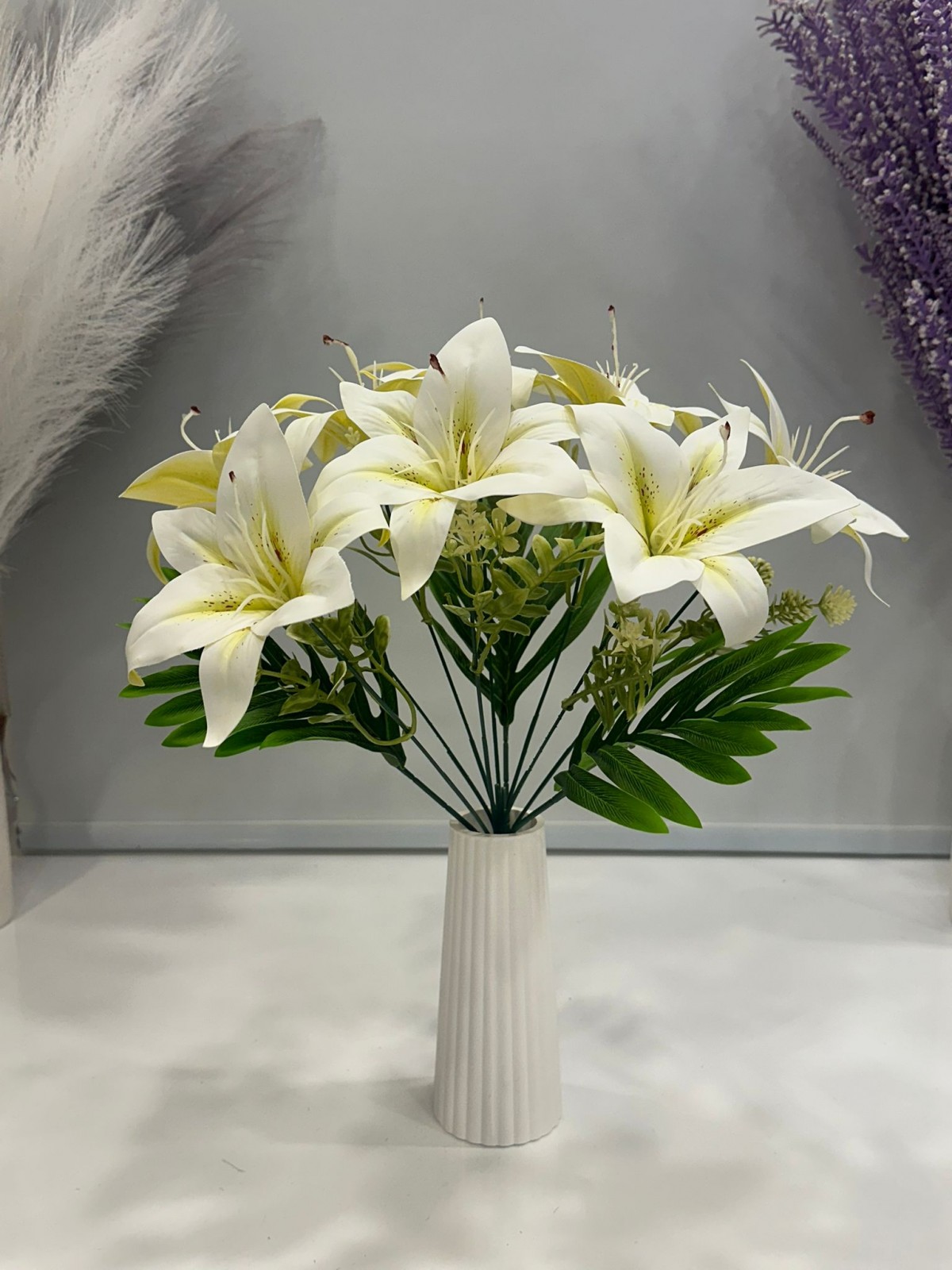 KREM SARI LİLYUM YAPAY 11 DALLI , BOY 42 CM