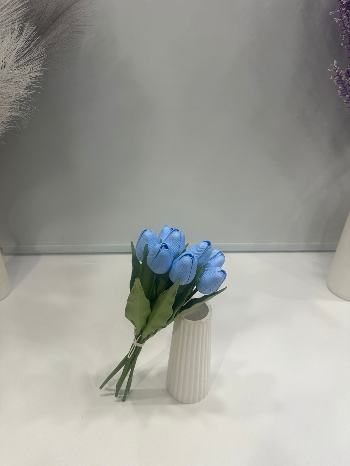 MAVİ LATEX YAPAY LALE DEMETİ 8 Lİ BOY 32 CM