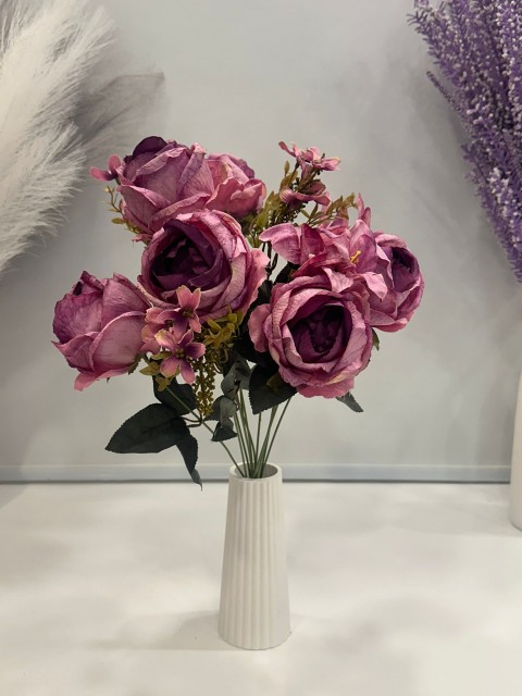 12'DALLI MOR TOMRUKLU GÜL DEMETİ YAPAY 1.Cİ KALİTE 50CM BOY