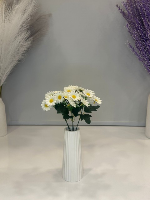 BEYAZ PAPATYA YAPAY 5 DALLI, BOY 30 CM