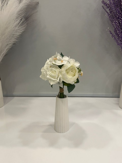 JUMBO BEYAZ ŞAKAYIK & BEYAZ GÜL ARANJMANI YAPAY 13 DALLI DEMET BOY 35 CM