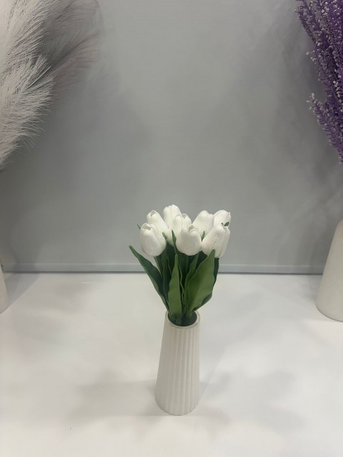 BEYAZ LATEX YAPAY LALE DEMETİ 8 Lİ BOY 32 CM