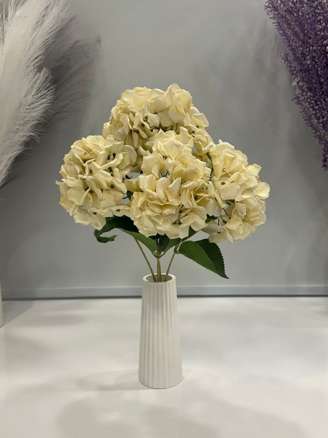 KREM HIŞIR ORTANCA YAPAY 5 DALLI, BOY 45 CM