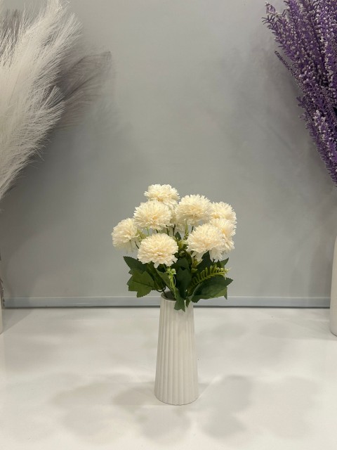 KREM KRİZANTEM YAPAY 7 DALLI , BOY 35 CM