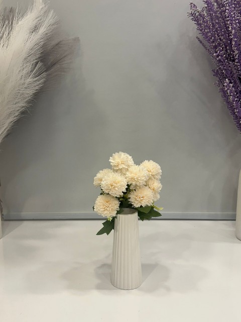 KREM KRİZANTEM YAPAY 7 DALLI , BOY 35 CM