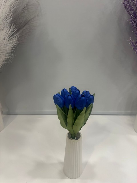 LACİVERT LATEX YAPAY LALE DEMETİ 8 Lİ BOY 32 CM