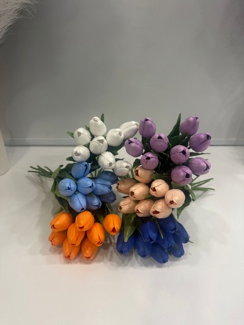 LACİVERT LATEX YAPAY LALE DEMETİ 8 Lİ BOY 32 CM