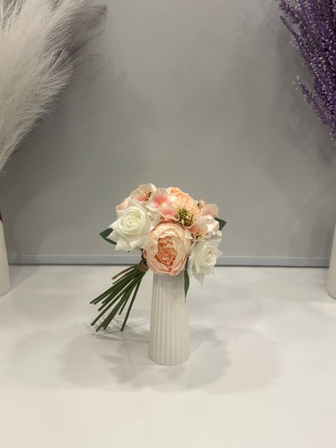 JUMBO PEMBE ŞAKAYIK & BEYAZ GÜL ARANJMANI YAPAY 13 DALLI DEMET BOY 35 CM