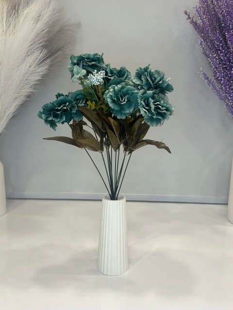 TURKUAZ KARANFİL YAPAY 11 DALLI , BOY 50 CM